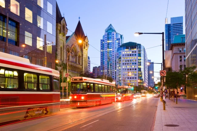an image of TTC streetcars in Downtown Toronto